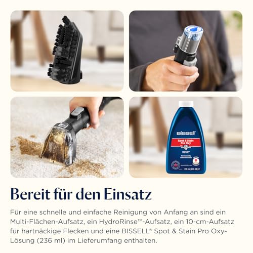 BISSELL SpotClean HydroSteam, Polsterreiniger Gerät, Teppichreiniger mit HydroSteam Technologie, Dampfreiniger, Nasssauger für Teppiche, Polster, Auto & Mehr, Leistungsstarker 1000W Motor, 3689N
