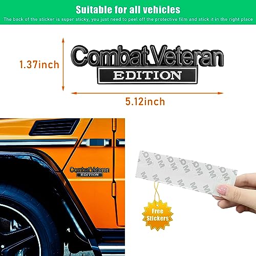 Image of Ziciner Combat Veteran Edition Emblem, 3D Metal Raised Car Fender Badge Decal with Strong Adhesive, Universal Combat Veteran Letters Sticker Replacement for Car (Black & White)