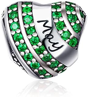 YOUFENG Jewellery S925 Sterling Silver Birthstone Charms for Charms Bracelet Love Heart Birthday Gifts Crystal Charm
