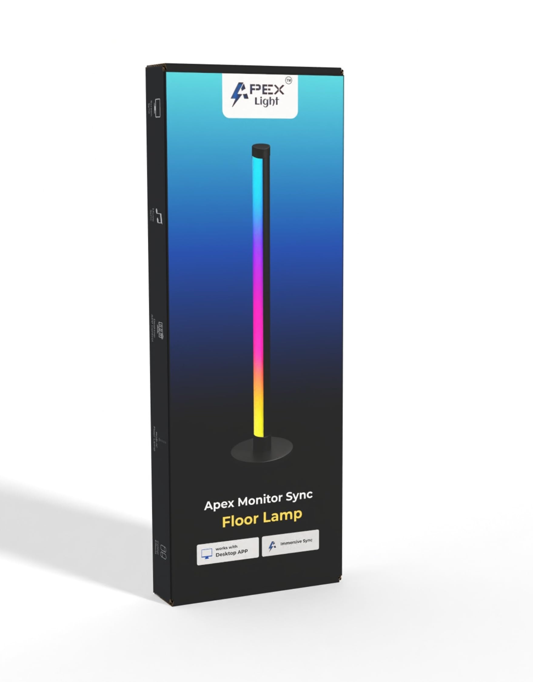 Apex Monitor Sync Floor Lamp | 4 Ft RGBIC Smart LED Floor Light with Screen Sync, Music Mode, Desktop App Control, USB Powered – Ambient Lighting for Gaming | 1 Year Warranty
