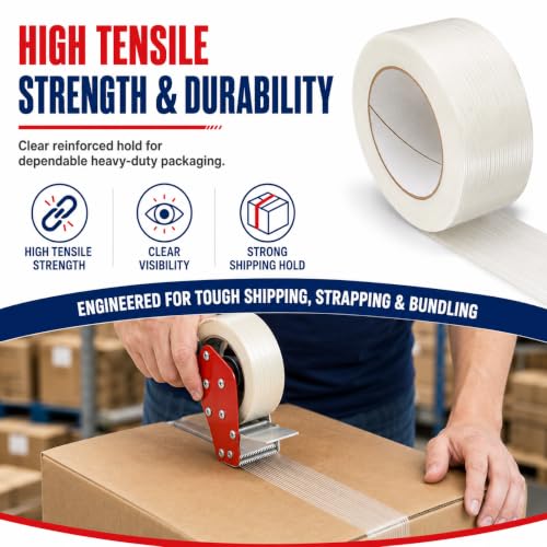 Image of GGR Supplies FIL-795 Fiberglass Reinforced Filament Strapping Tape - Heavy Duty Packing & Shipping Tape, Mono Directional, 3 /4 in x 60 yds. Pack of 48 (5.5 Mil)