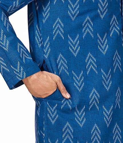 Image of Studio Shringaar Men's Cotton Blend Relaxed Fit Ikat Printed Knee Length Kurta