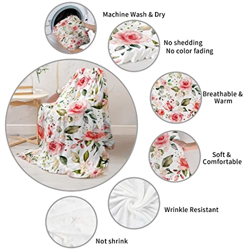 Teslite Floral Throw Blanket Pink Rose Flannel Fleece Blankets Soft Colorful Wild Flowers Plush for Women Girl Gifts Cozy Fuzzy Spring Summer Wildflower Sofa Chair Office - Image 4