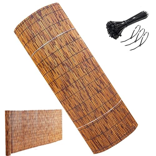 Rollo decorativo de bambú para valla | para balcón y patio | Panel impermeable tejido a mano con lazos | 61 x 183 cm, ideal para espacios al aire libre