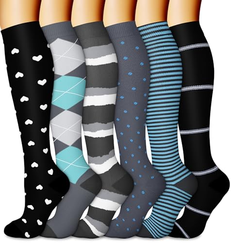 Image of CHARMKING 6 Pairs-Compression Socks for Women & Men Circulation Best Support for Nurses, Running, Athletic,Flight Travel