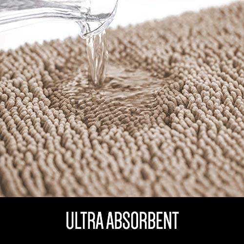 Gorilla Grip Bath Rug And Square U-Shape Contoured Mat For Toilet, Both Beige, Bath Rug Is Size 60X24, Contoured Mat Is Size 22.5X19.5, 2 Item Bundle #TOP14