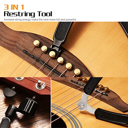 Taigoehua Guitar Bridge Pins 6pcs Pure copper Endpin 6 String Pegs with Guitar String Winder and Cutter-3 In1 Restringing Tool