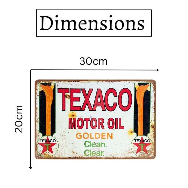 Image of Eazywagon Decorative Retro Metal Signs Wall Plate - 12x8 Inch (Texaco Motor Oil) | Weatherproof Vintage Metal Sign Plate for Cafe, Home, Bar, Garage | Decorative Wall Hanging Sign Board
