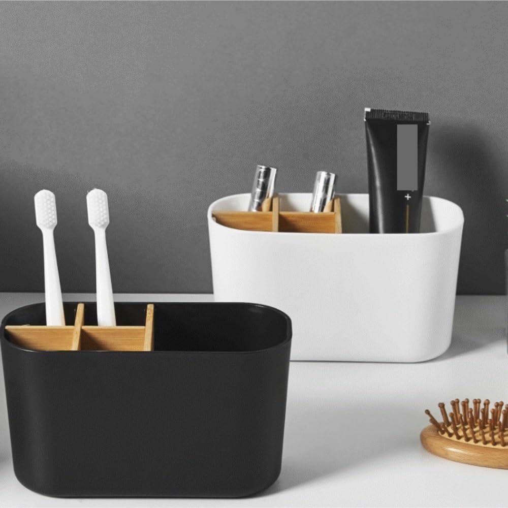 Zahnbürstenhalter Für Alle Arten Von Zahnbürsten Zahnbürstenhalter, Zahnbürsten-Organizer Mit 5 Fächern Und Herausnehmbaren Bambus-Trennwänden Badaccessoires(Black)