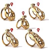ScreaAss 316L Edelstahl 3D Peniskäfig 5 Größen Atmungsaktiver Keuschheitskäfig Herren Mit Gürtel, Umschnall Metall Keuschheitsgürtel Cock Cage SM Bondage Keuschheit Sex Toys Für Männer,Gold/m,62mm – Ansicht 2