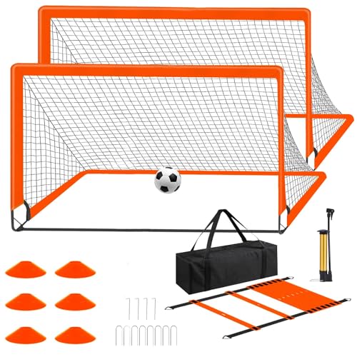 2XPortería de Fútbol Kit- Gran portería de fútbol para niños y Adultos,Porterias de Futbol para Jardin con Bolsa de Transporte Incluye Balon de Futbol y Conos183*120cm
