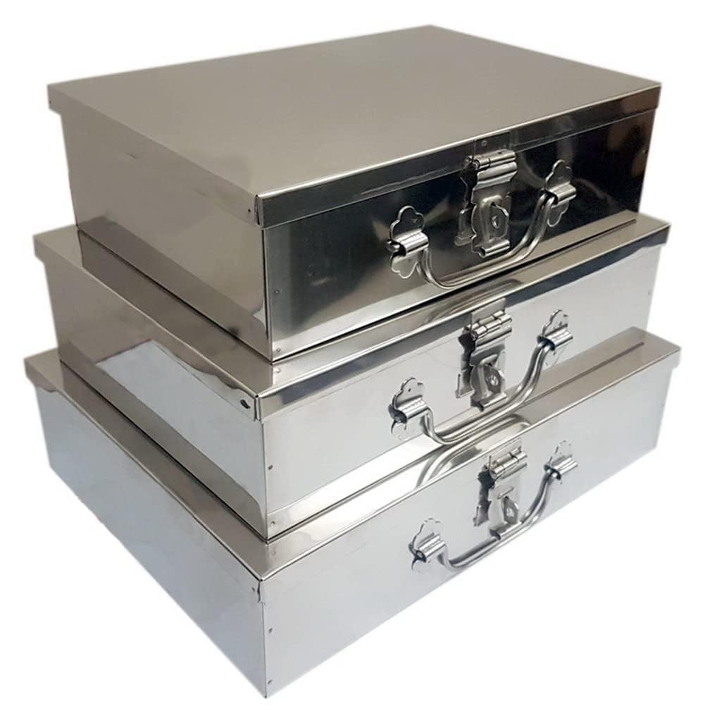 Stainless Steel Safe Locker Box Combo Pack of 3 | Secure Metal Storage Boxes with One Lock & 2 Keys Each | Ideal for Cash, Jewellery, Documents & Passport | Silver-image-31