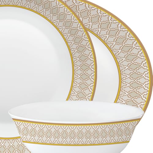 Image of Larah by Borosil Opalware Dinner Set Microwave & Dishwasher Safe | Bone-Ash Free | Crockery Set for Dining & Gifting | Plates & Bowls (Marigold Veil, 60pc)