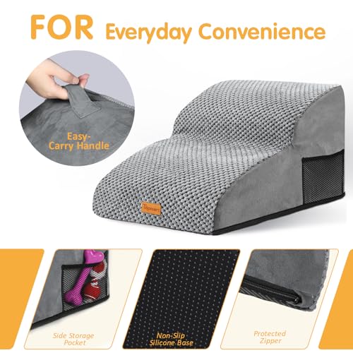 Image of Topmart High Density Extended Foam Dog Ramp&Steps 2 Tiers,11.8 inch High | Non-Slip Dog Stairs,Soft Foam Pet Ladder with Removable Cover,Best for Injured,Older Cats,Pets with Joint Pain
