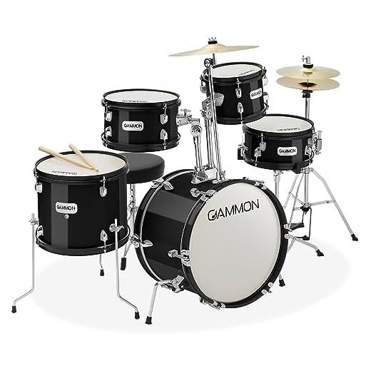 Gammon Percussion 5-Piece Junior Starter Drum Kit with Cymbals, Hardware, Sticks, & Throne - Black