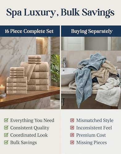 Image of LANE LINEN 100% Cotton Towels Set - 16 Piece value pack - Soft, Absorbent & Durable - 4 Bath, 8 Washcloths, 4 Hand Towels for Bathroom - Ideal for Home, Spa & Gym - Quality You Can Trust - Taupe