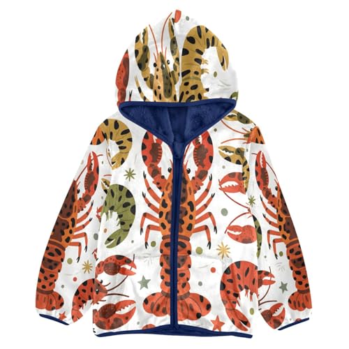 Lobster Pattern Print with Sea Toddler Fleece Jacket Girl Boys Hooded Fleece Jacket Coat Warm Outwear Zip-up 3-10T