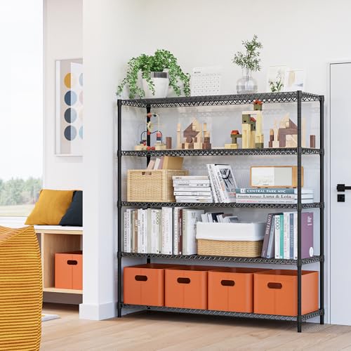 Image of M MZG 3500LBS 59 inch W 5 Tiers Storage Shelves, Metal Shelving Wire Metal Shelving Unit Shelves for Storage Adjustable Garage Shelving for Pantry Kitchen Garage Black 17.7 inch D x 59.1 inch W x 70.4 inch H