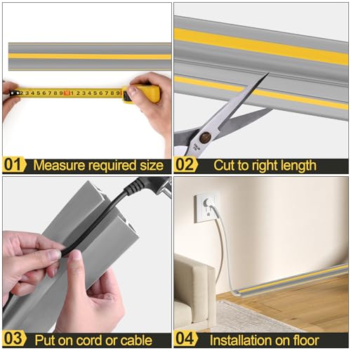 Image of MYFAMIREA 10FT Floor Cord Cover Heavy Duty Cable Cover Protector 3 Channels Extension PVC Floor Wire Cover Outdoor Cord Hider Management Cord Cover for Wire on Floor for Home Office Outdoor, Grey