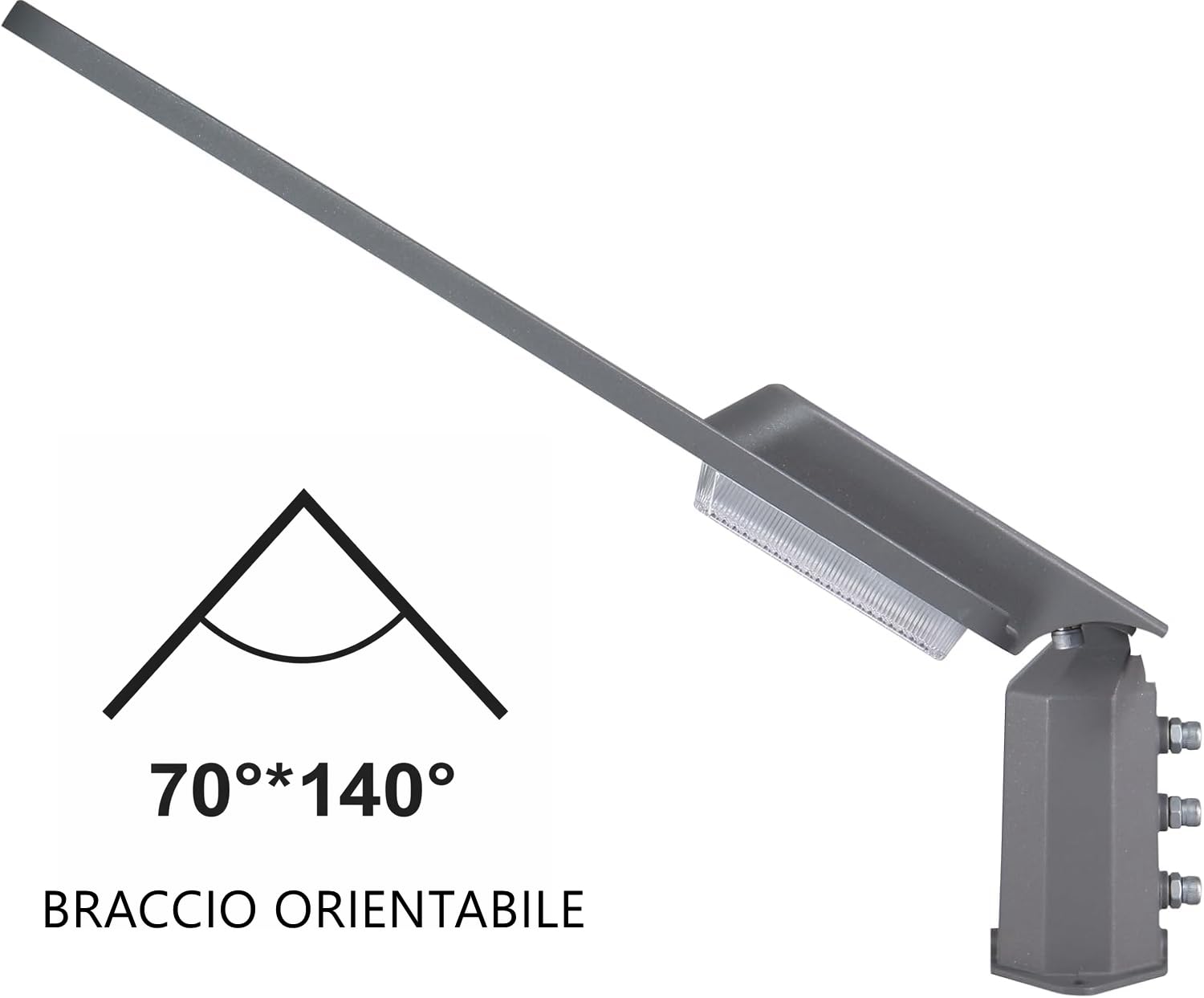 Dopa Lampione Stradale elettricio LED 6000K ad Alta Luminosità – IP65 Impermeabile, Alluminio Pressofuso, Braccio Orientabile ±70°, Illuminazione Esterna 50W / 100W / 200W (50W)