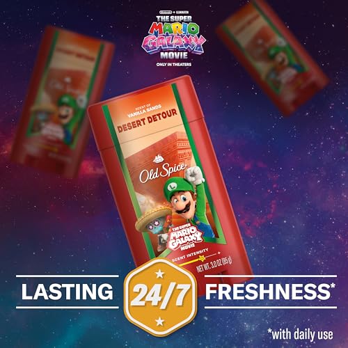 Image of Old Spice Aluminum Free Deodorant for Men, Old Spice x The Super Mario Galaxy Movie, 24 /7 Lasting Freshness, Lasting Odor Protection, Smell Super with Desert Detour, Vanilla Sands Scent, 3.0 oz