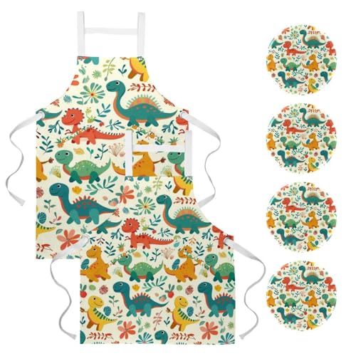 Tablier de cuisine dinosaure imperméable lot de 2 avec poches pour homme et femme