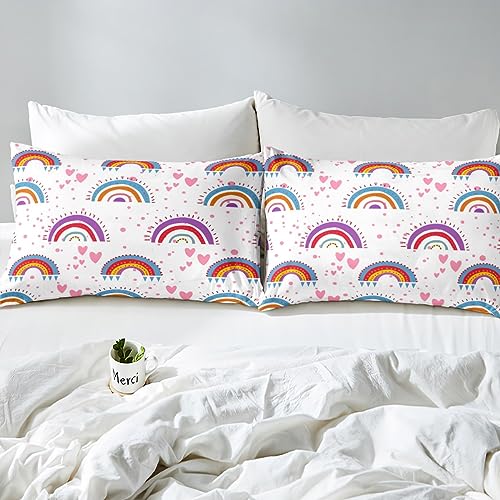 Miniatura 5 de Loussiesd Juego De Funda De Edredón Con Diseño De Arcoíris De Dibujos Animados, Funda De Edredón De Arcoíris Rosa Para Niños Pequeños, Funda De Colcha Colorida De Arco Iris, Decoración De Habitación