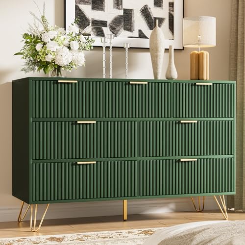 Furniway Dresser for Bedroom, Fluted Modern Dresser with Gold Pulls and 7 Drawers, 15.7