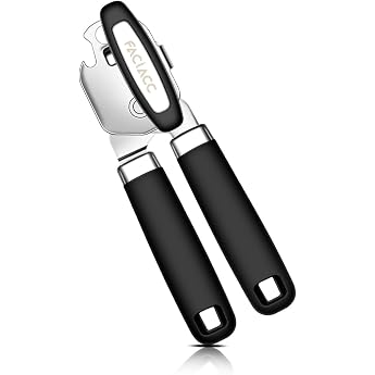 FACIACC Manual Can Opener 3-in-1 Can Opener Safety Stainless Steel Lid Opener without Sharp Edges Non-Slip Handle Ergonomic and Large Rotary Knob for Elderly Camping Cooking