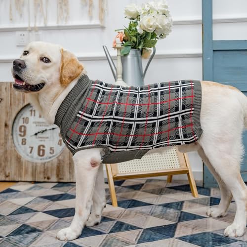 PUPTECK Dog Sweater for Large Medium Small Dogs, Classic Plaid, Grey, XS - image 7
