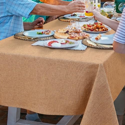 Smiry Rectangle Faux Linen Table Cloth, Waterproof Burlap Fabric Tablecloth thumb #1