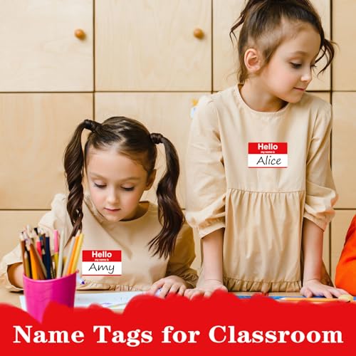 200 Stück Hello My Name is - 89mm x 57mm Rot Namensschilder Aufkleber, Selbstklebende Namensschilder, Namensaufkleber für Büro, Meeting, Schule, Lehrer und Mailing