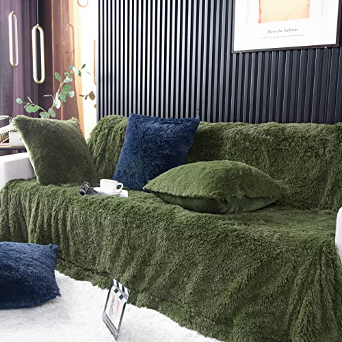 YUSOKI Faux Fur Queen Blanket(Olive Green,90" x 90"),Whithout Pillows,Winter Lightweight Plush Fuzzy Soft Cozy Microfiber Comfy Bed Blanket for Women Kids Girls Couch Sofa Washable