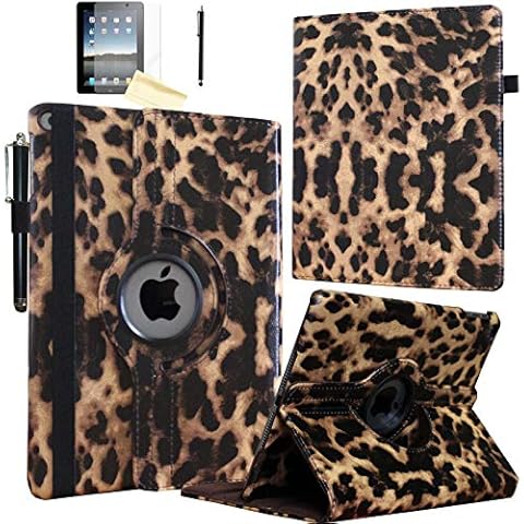 JYtrend Smart Case for iPad Air 1st / Air 2nd Generation (9.7 in) with Pencil Holder, Rotating Stand Magnetic Auto Wake Up/Sleep Cover for iPad Air 1/Air 2 A1474 A1475 A1476 A1566 A1567 (Leopard) Cover