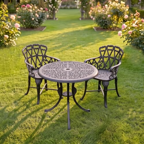 Image of BRISHI Cast Aluminium Garden Patio Seating Chair and Table Set for Balcony Outdoor Furniture with 1 Table and 2 Chair Set (Black)