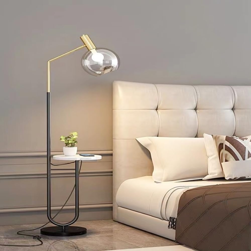 Kutis Modern LED Standing Scandinavian Style Floor Lamp Industrial Design Lamp with Marble Plate Table Bright Lamp for Living Room Bedroom Offices 40x30x170 cm.