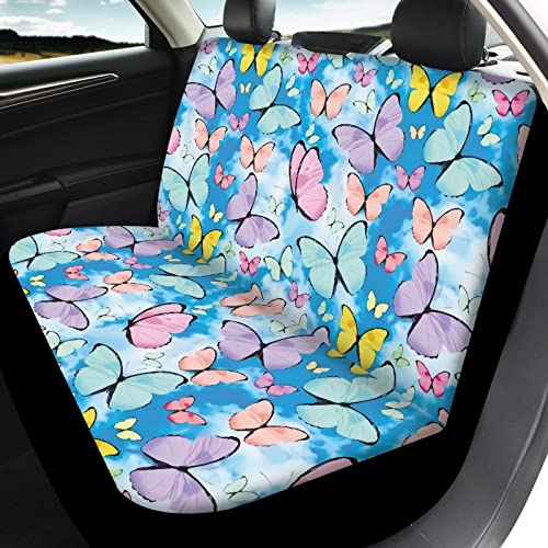 Image of Blue Butterfly Print Automotive Seat Cover Full Set Custom Front Back Seat Cover Easy Install Soft Breathable Universal Car Seat Protector for Women Men Fitted Car Interior Accessories for Trucks
