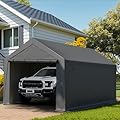 Carport Canopy 10x20 Heavy Duty, Portable Carport Garage with Removable Sidewalls and Door, Car Port with Waterproof Canopy for All Season (Gray)