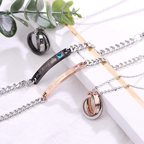 MILACOLATO Couple Pendant Necklace Gift for Men Women His & Hers Matching Set Jewelry Stainless Steel Couples Distance Bracelets Chain Lover Gift, 4PCS