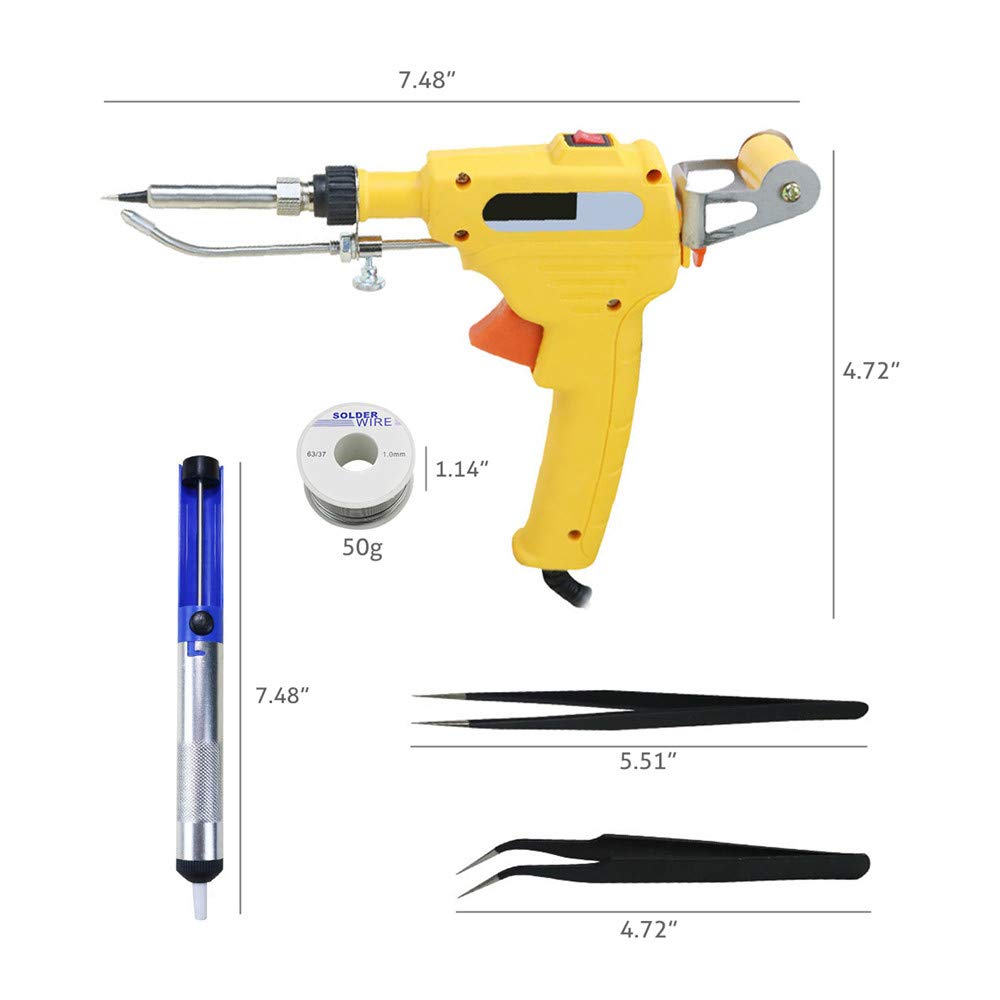 DIYARTS Kit De Soldador Pistola De Soldadura Herramienta De Reparación Automática De Soldadura De Hierro De Mano con Calefacción Interna (Yellow)