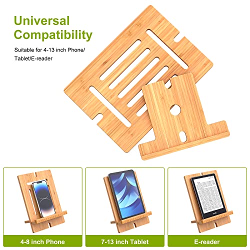 Pezin & Hulin Bamboo Tablet Stand Adjustable, Desktop Cell Phone Stand Holder Dock Compatible With Pad 9.7, 10.5, 12.9, Air 2 3 4 Mini, Kindle, Phone 8 Plus X Xs Max Xr (Support To 4.7-13" Devices) #TOP2