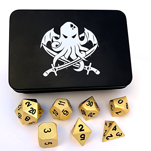 Darksilver Forge Cthulhu's Gold Metal D&D Dice Set for Tabletop Roleplaying Games, DND, Pathfinder RPG