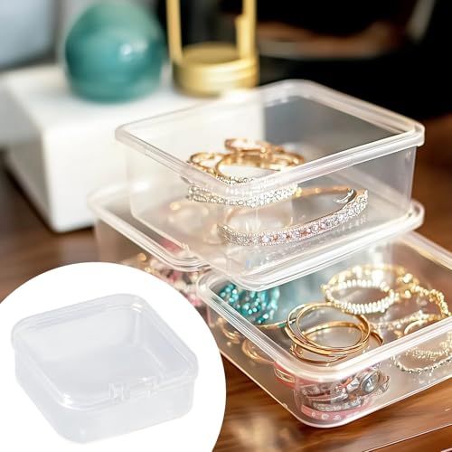 Image of 100 PCS Mini Clear Plastic Containers, 2.2 x 2.2 x 0.8 Inches Square Storage Case with Lid, Clear PP Plastic Organizer Boxes, Stackable Small Parts Containers for Beads Jewelry Art Crafts