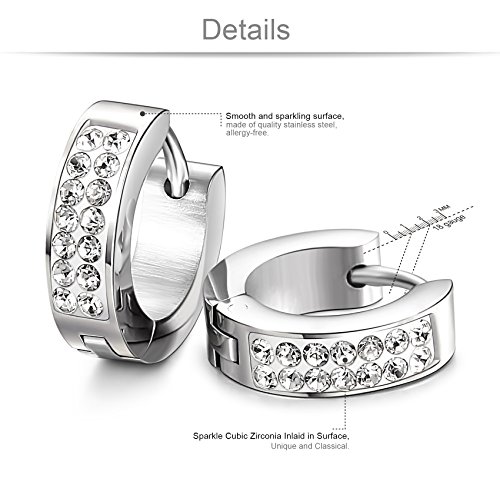 Jstyle Stainless Steel Womens Mens Hoop Earrings Huggie Earrings CZ Piercings 3 Pairs 18G2