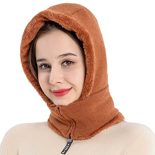 HUAMULAN Women Winter Knit Balaclavas Skull Beanie Hat One Piece Slouchy Fleece Face Shield Mask Neck Scarf Set Warm Ski Snow Hats Cold Weather