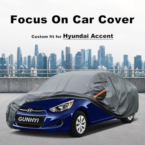 Image of GUNHYI Premium Car Cover Custom Fit Hyundai Accent, 16 Layers Heavy Duty Car Cover Waterproof All Weather with Zipper Door for Sun Rain Snow Dust Uv Protection