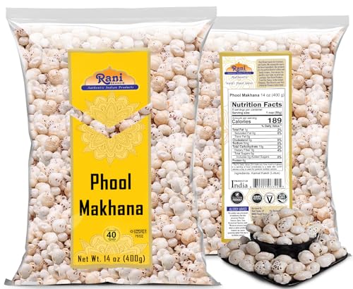 Image of Rani Jumbo Phool Makhana (Fox Nut /Popped Lotus Seed) Plain Raw Uncooked 14oz (400g) ~ All Natural | Vegan | No Colors | Gluten Friendly | NON-GMO | Indian Origin