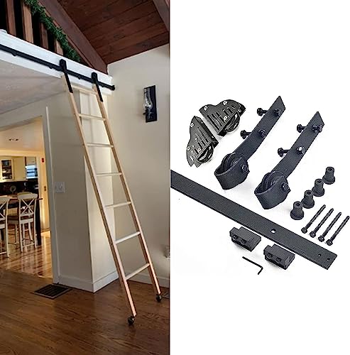 Kit quincaillerie pour échelle coulissante noire avec rail roulant en tube plat haut de gamme