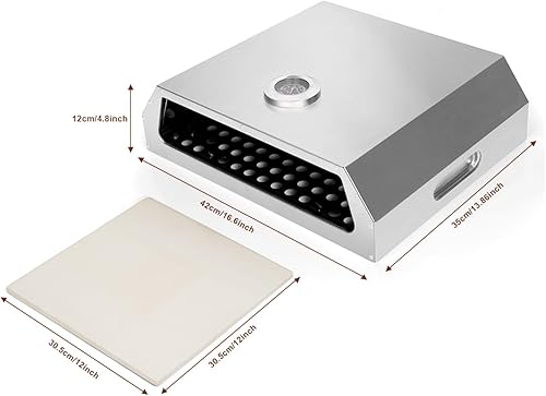 Miniatura 2 de Horno de pizza para parrilla con un par de guantes, máquina de pizza portátil al aire libre con medidor de temperatura para campamento, patio