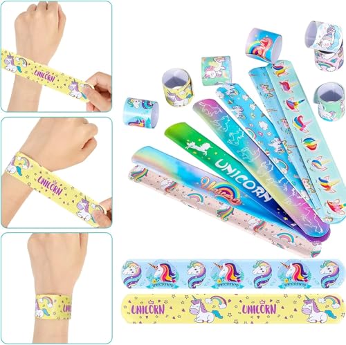 Image of SILLYME 12pc slap bands for kids - Return Gifts Birthday Party For Kids - Best Birthday Return Gift For Kids 6-12 - return gift for kids age 6-10 10-12 (unicorn theme 12pc)